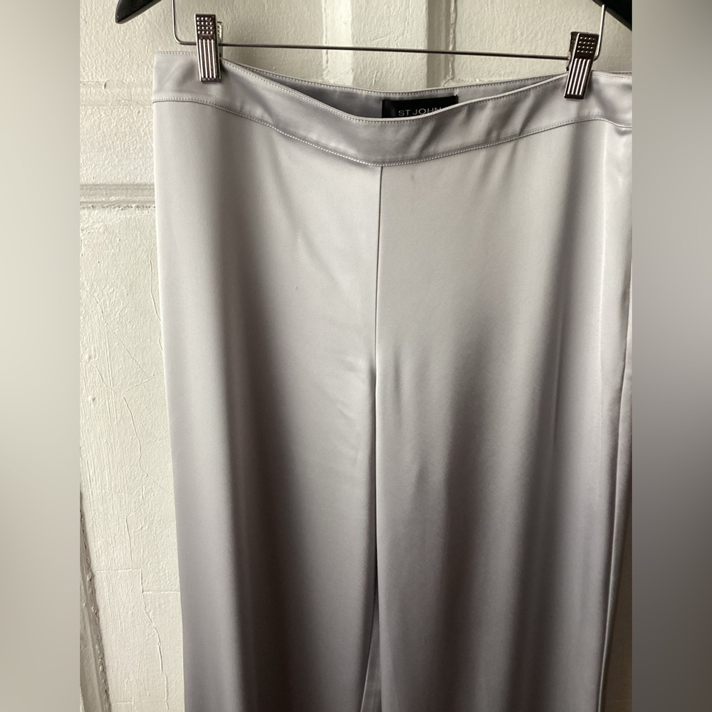 St. John Elegant Gray/Silver Satin Pants - Picture 2 of 12